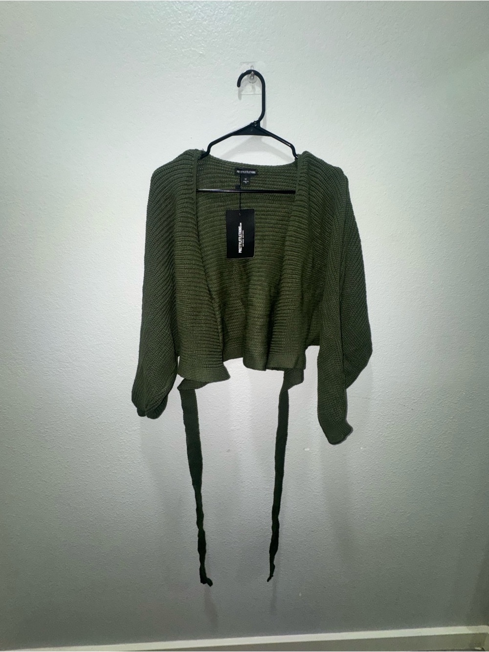 PrettyLittleThing Olive Green Cropped Tie-Front Cardigan